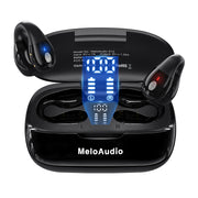MeloAudio S12 Open Clip Earbuds with Charging Case LED Display, Sport Headphones for Running, Workout, Work, Fitness